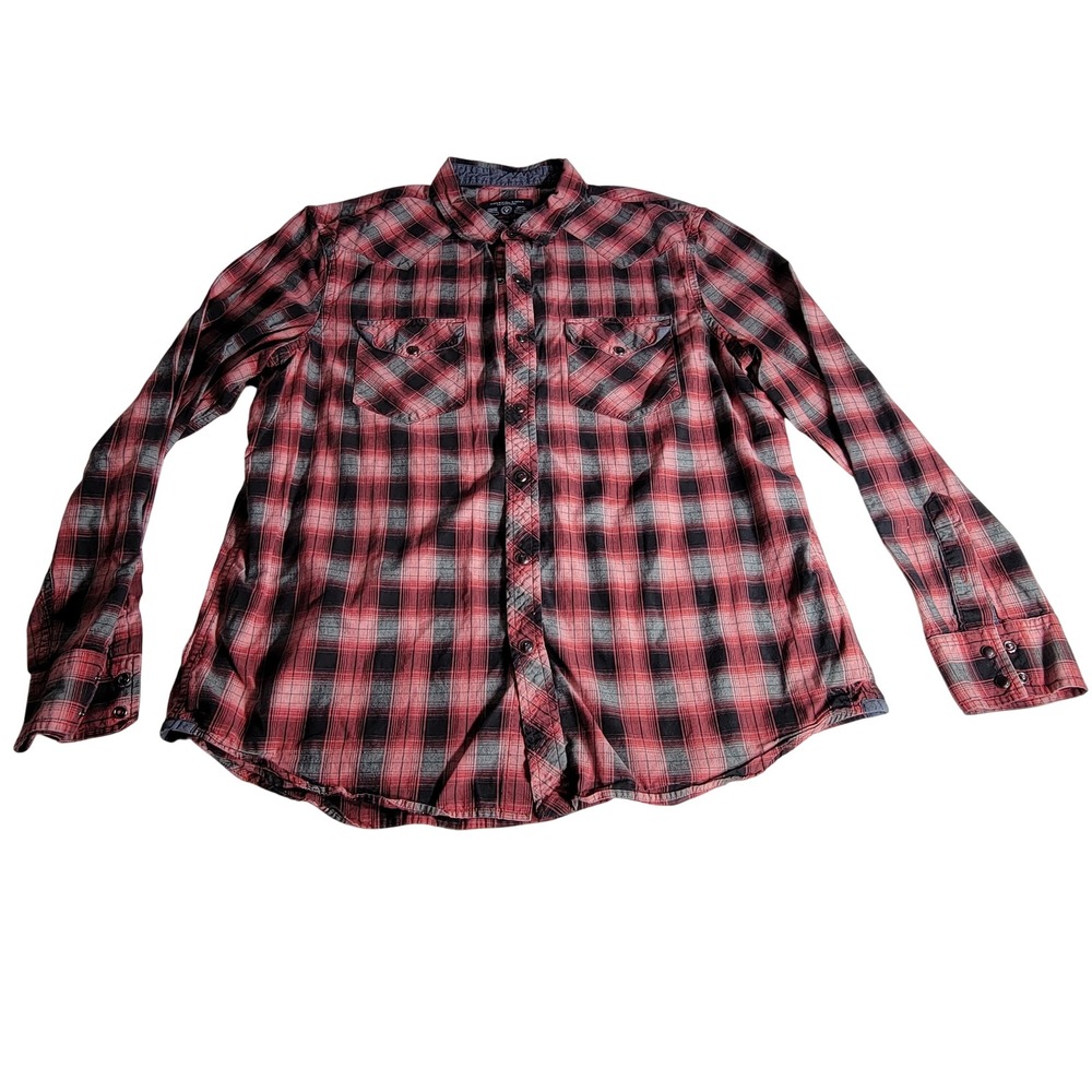 American Eagle Outfitters Mens 2XL Red Black Plaid Western Button Down Shirt